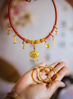 宝宝长命锁项圈满月百天周岁金锁银锁道具婴儿百福锁拍照平安锁