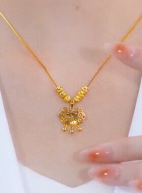 金色福字长命锁项链女2022新款网红百搭锁骨链设计感中国风配饰潮