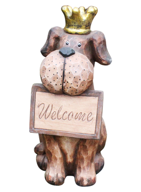 比如树做旧复古可爱欢迎狗动物摆件花园小品 景观庭院 家居软装