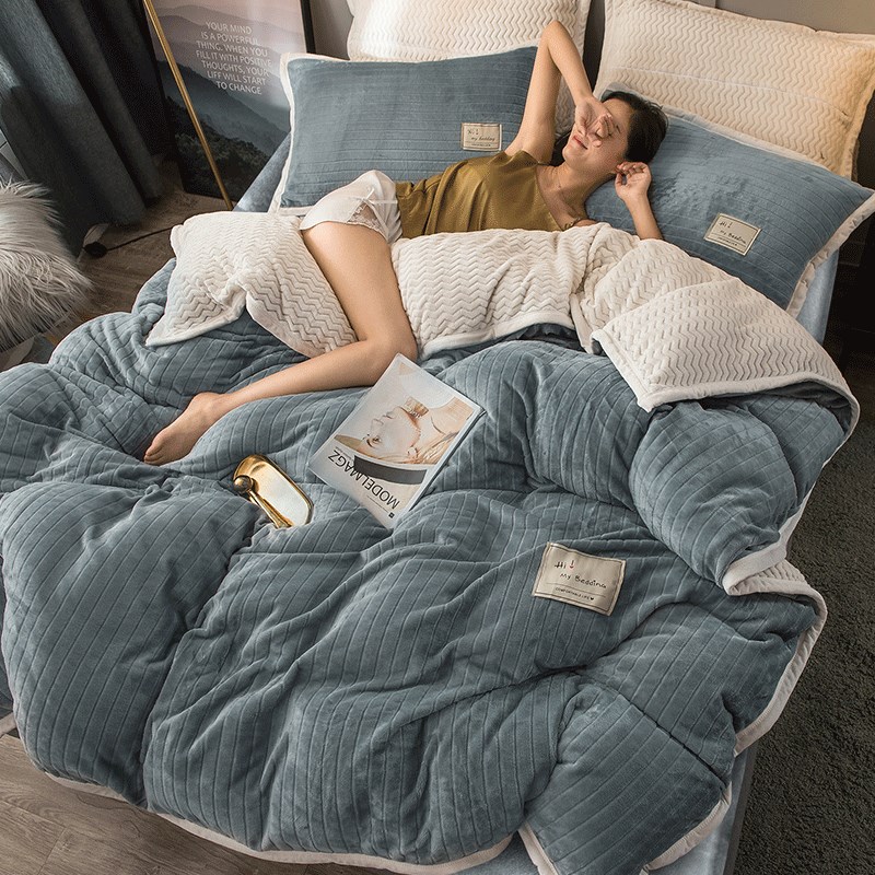 双面加绒四件套冬l季珊瑚绒面床单加厚羊羔绒法兰绒床上牛奶绒被