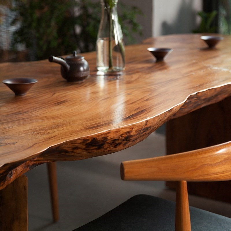 实木自然边复古h功夫茶桌椅组合餐桌会议桌原木老板办公大板长条