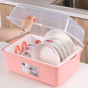 厨房带盖置物架 家用塑料碗柜沥水碗碟架 餐具碗筷收纳盒放碗架
