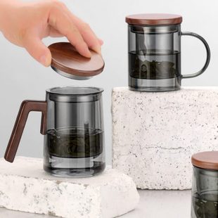 茶水分离茶道喝茶杯子 耐热玻璃泡茶杯带盖过滤家用水杯办公室男士