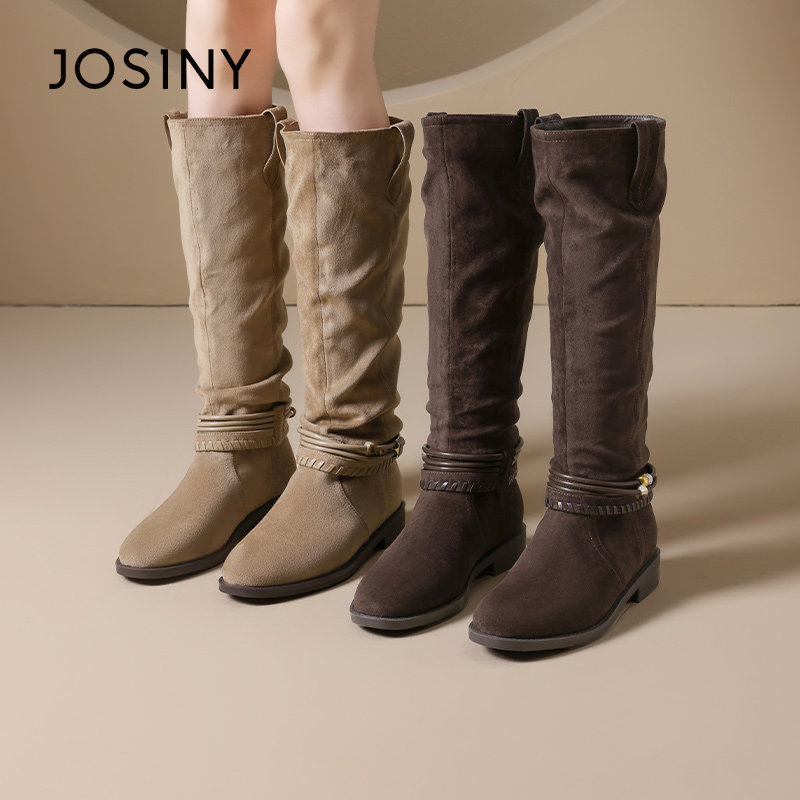 卓诗尼复古西部风长筒靴女2025年秋季新款粗跟皮带扣堆堆靴骑士靴,女鞋,骑士靴,淘宝优惠券,粉丝福利购,淘宝优惠卷