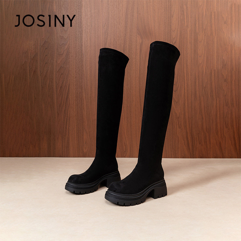 卓诗尼长筒靴2025秋冬新款绒面高筒弹力瘦瘦靴高跟百搭过膝长靴子,女鞋,骑士靴,淘宝优惠券,粉丝福利购,淘宝优惠卷