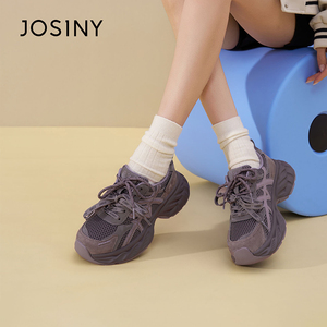 卓诗尼2025新款冬季复古时尚加绒休闲运动鞋增高百搭厚底老爹女鞋