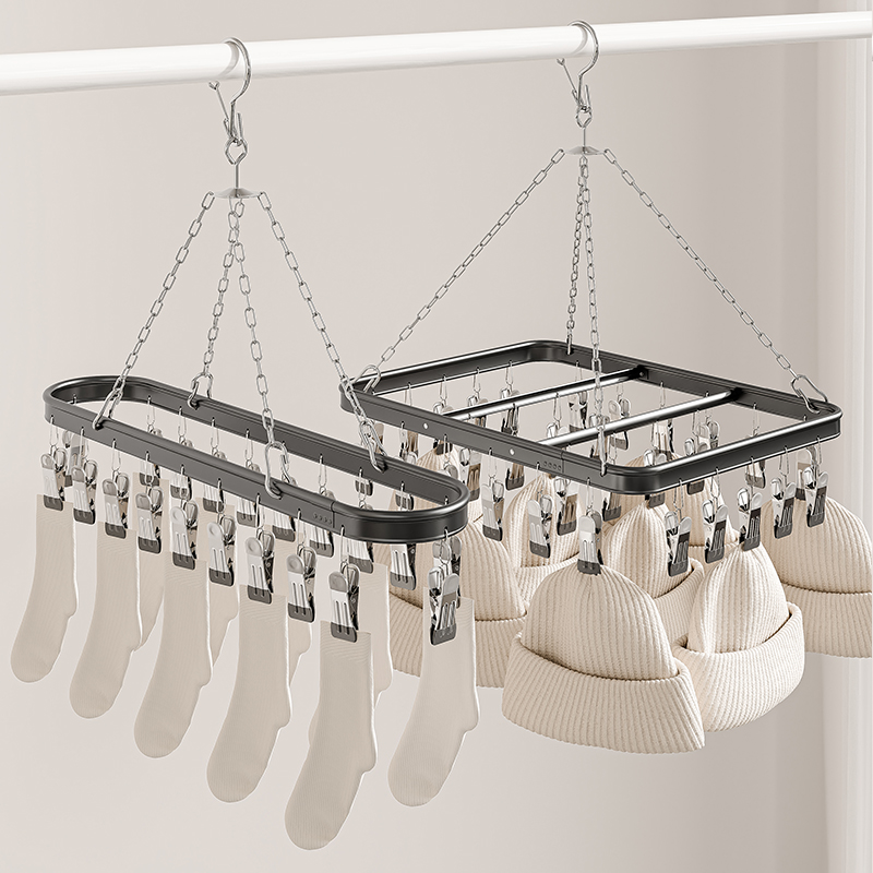 铝合金晾晒架多夹子晒衣架多功能家用袜夹阳台防风晾袜架内衣架子