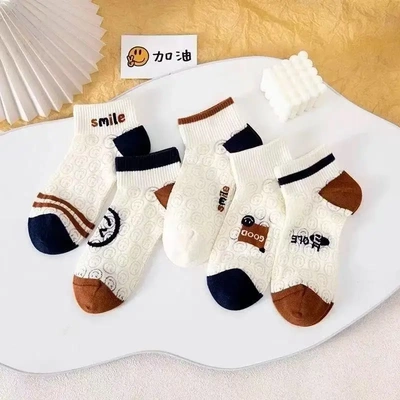 女士笑脸镂空网眼百搭薄款透气浅口短袜成人吸汗ins-xw