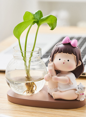 可爱水培绿萝植物小花瓶办公室桌面装饰解压摆件创意插花水养器皿