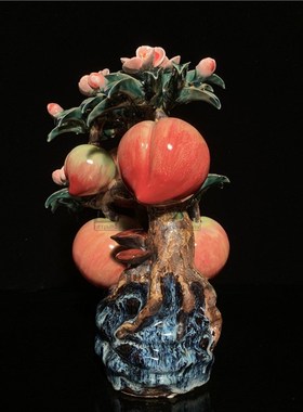 石湾公仔陶瓷寿桃创意家居客厅博古架电视柜饰品摆件植物工艺礼品