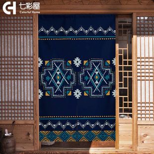 饰布帘子卫生间半帘免打孔 民族布艺门帘隔断帘家用卧室厨房遮挡装