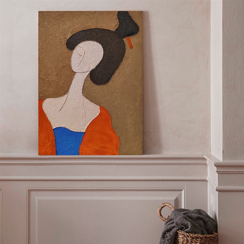 新中式饭店抽象人物油画玄关客厅国风仕女肌理墙画装饰画小众挂画图片