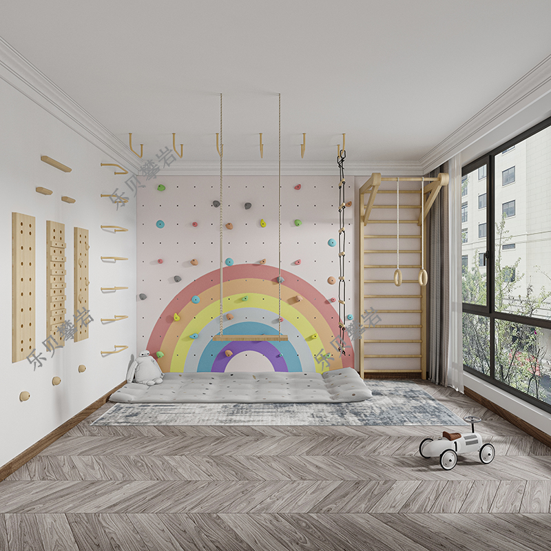 幼儿园室内攀爬架组合儿童家用攀岩墙岩点木制云梯绳梯吊环指力板