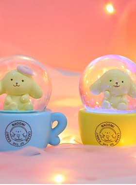 新款卡通杯子狗迷你水晶球可爱萌宠E大耳狗带灯儿童房摆件生日礼