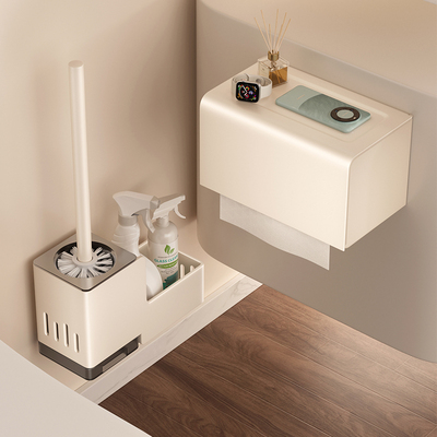 奶油风卫生间厕纸盒防水免打孔厕所纸巾架卷纸抽纸浴W室置物架壁