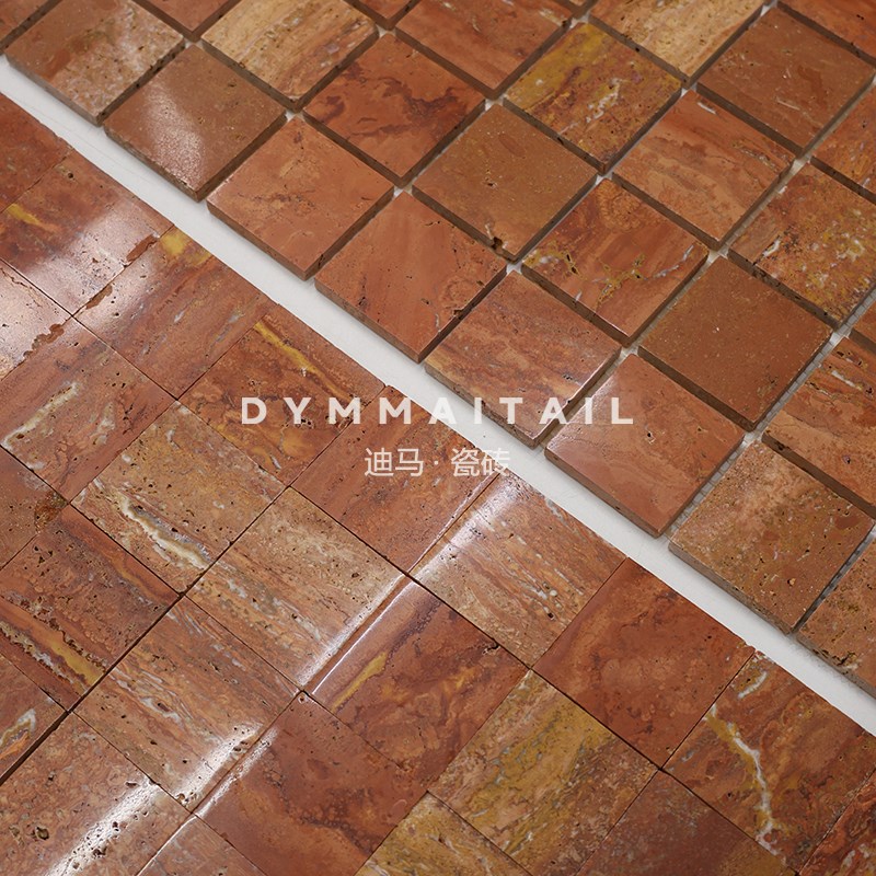 红洞石橘红中古i风亮光大理石马赛克民宿餐厅背景墙网红店墙砖瓷