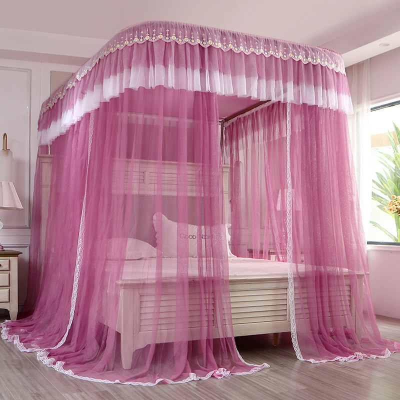 导轨蚊帐U型轨道家用1.8m支架固定纹账加密加厚1.5米床宫廷公主风