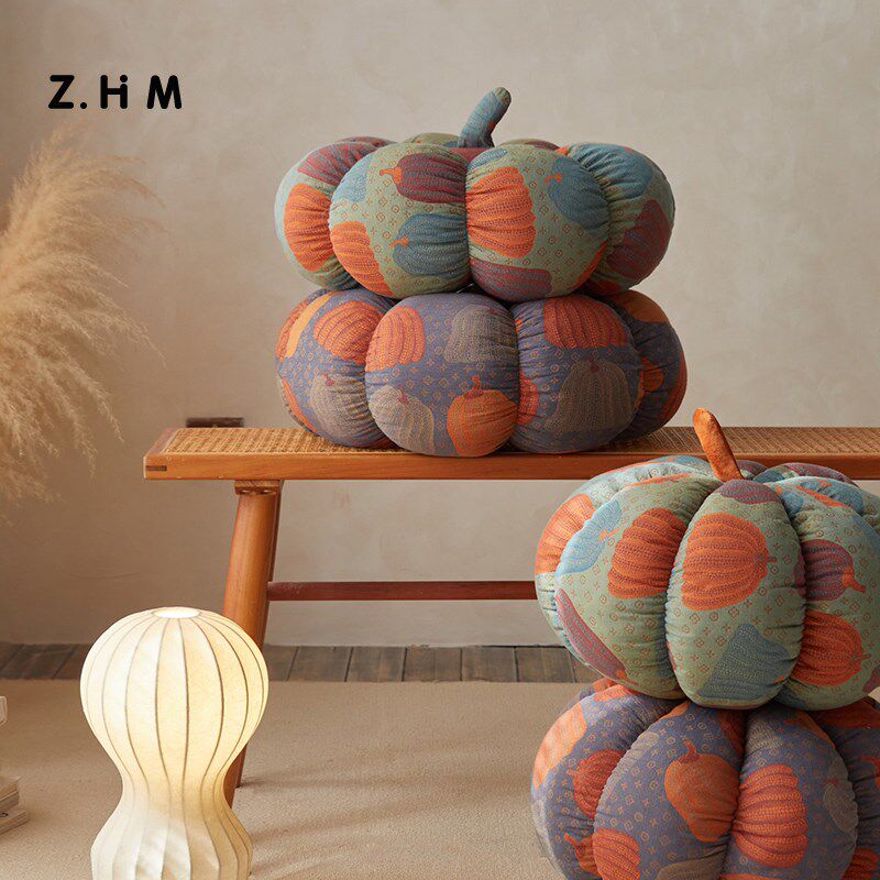 极有家新中式双层纱南瓜抱枕复古民宿沙发靠枕客厅靠垫轻奢靠背芯