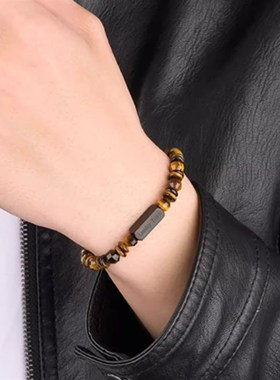 百搭时来运转虎眼石手链男士潮细款天然石串珠七夕礼物生日送男友