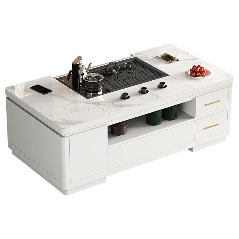 现代功夫茶几家用泡茶桌带烧水壶升降一体多功能大小户型岩板茶台