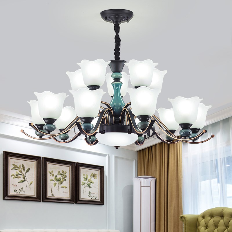 美式客厅吊灯简约现代大气卧室餐厅陶瓷吊灯北欧创意灯具大厅主灯