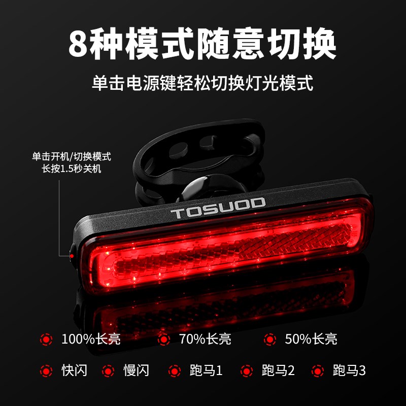 塔斯队长自行车灯尾灯公路山地车破风警示灯防水充电后灯单车装备