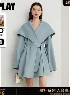 Y【LADP黑蓝色010新款春季大衣羊毛短款双面2025标】毛呢外套女