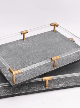 豪克家居现代简约皮革收纳托盘摆件样板房售楼部家居茶几桌面轻奢