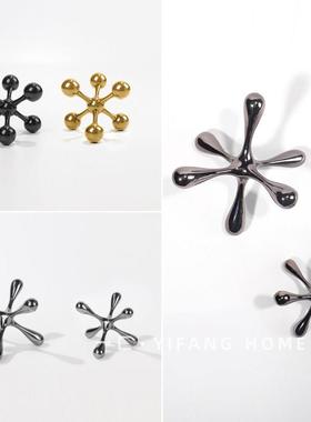 现代简约样板房金色分子球客厅茶几托盘收纳小摆件书房书压