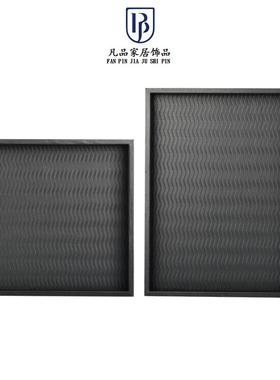 简约轻奢黑色木质皮革托盘收纳盘香薰盘样板房客厅储物盘软装摆件