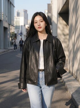 女王家女黑色机车皮衣短夹克酷飒