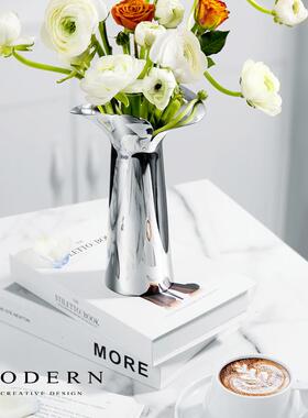 摩登MODERN北欧简约不锈钢花瓶轻奢样板房软装饰客厅摆件插花花器