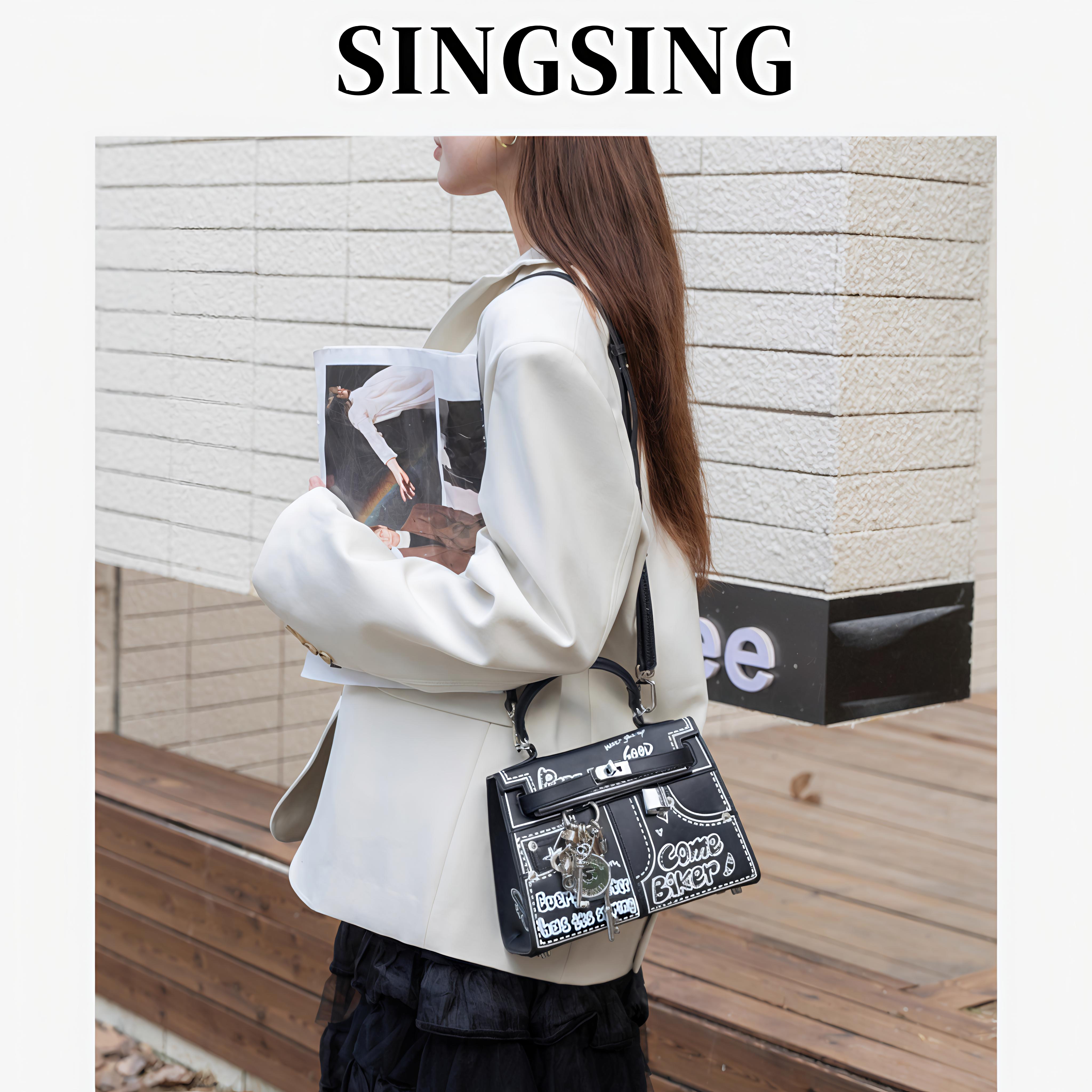 SING SING 1979原创设计包包女真皮涂鸦包包女式2025新款通勤包包