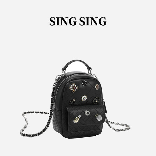 SINGSING菱格链条小众双肩包女