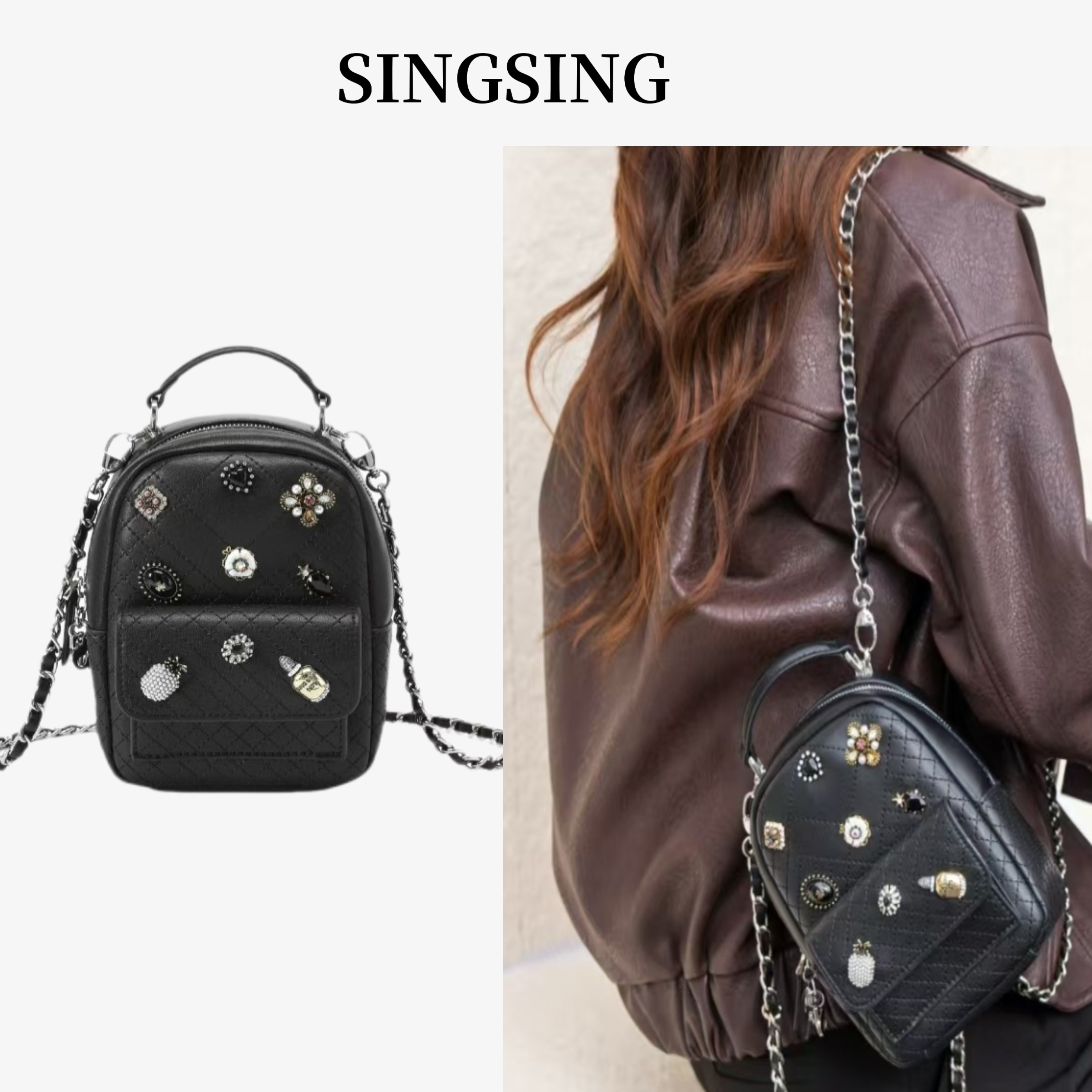 SING SING 1979原创包包女小香风菱格链条双肩包包高级感轻奢小众,箱包皮具/热销女包/男包,小方包,淘宝优惠券,粉丝福利购,淘宝优惠卷