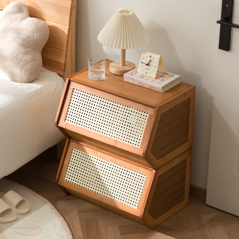 床头柜现代简约小型床楠竹边柜儿童卧室床头置物U架收纳储物柜子