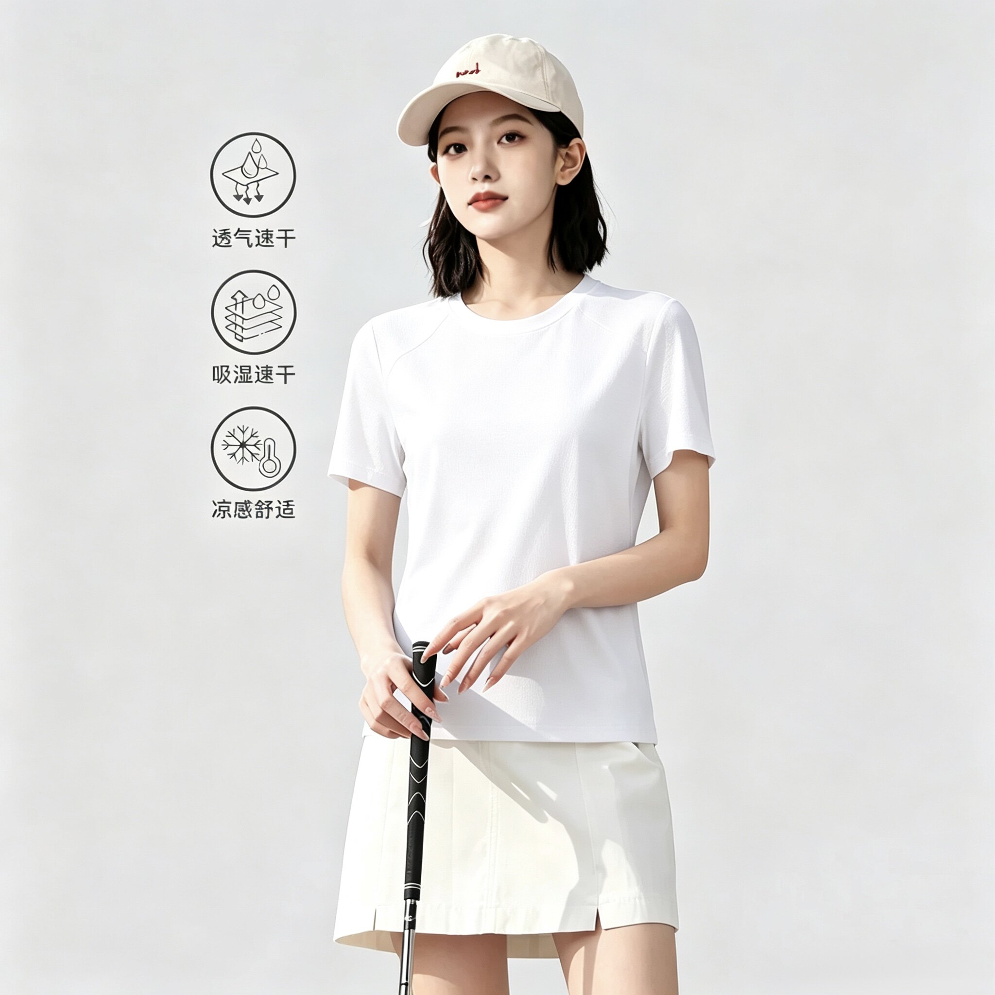 女士半袖t夏季纯色圆领T恤速干短袖弹力透气宽松衫户外休闲运动男