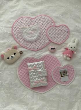 henceforth粉色爱心绗缝杯垫桌垫桌面拍摄装饰垫子韩系ins少女心