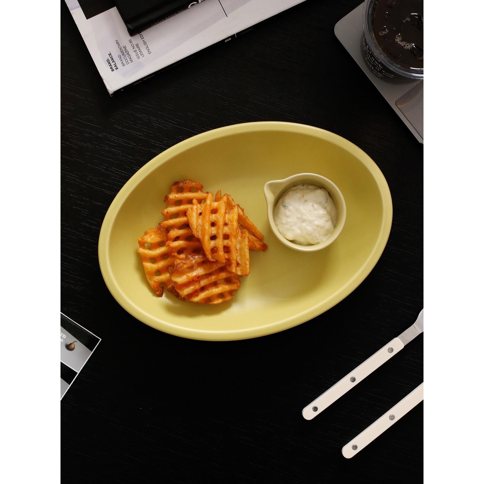 CMYD创意brunch盘芥末黄陶瓷雾面早餐盘沙拉甜品盘碗家用餐具盘子