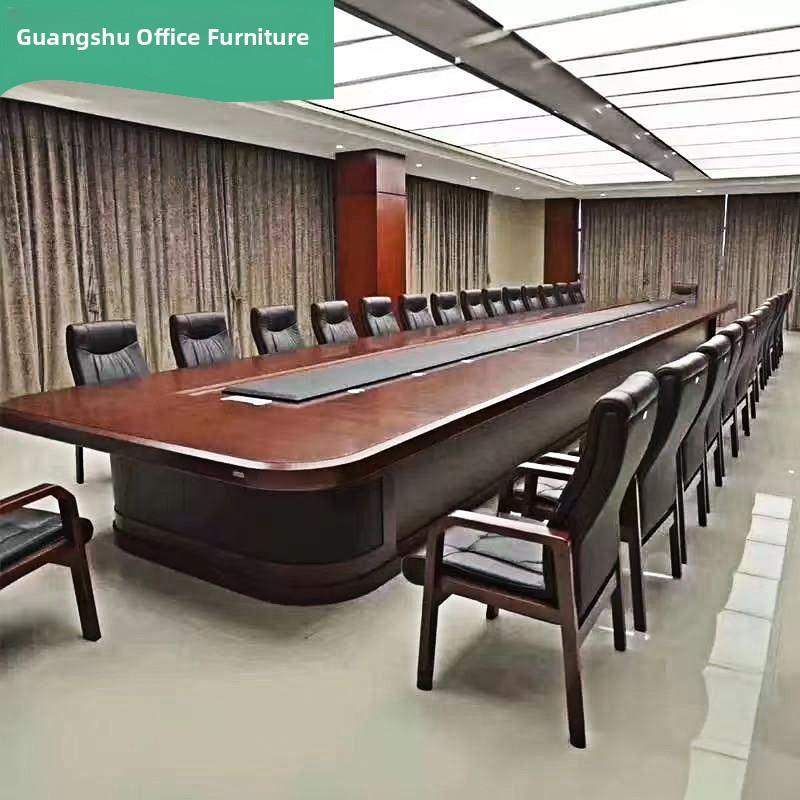 高档大型会议桌办公培训实木会议台会议室长桌椭圆形洽谈桌椅组合