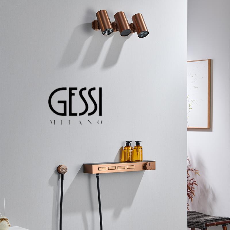 意大利GESSI嵌入式淋浴花洒套装恒温置物台明转暗装预埋玫瑰金铜