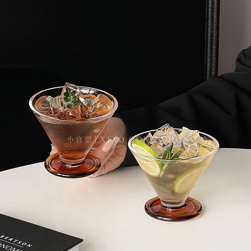 高颜值小众设计冰美式咖啡杯玻璃杯法式中古香槟杯高级冰淇淋杯子