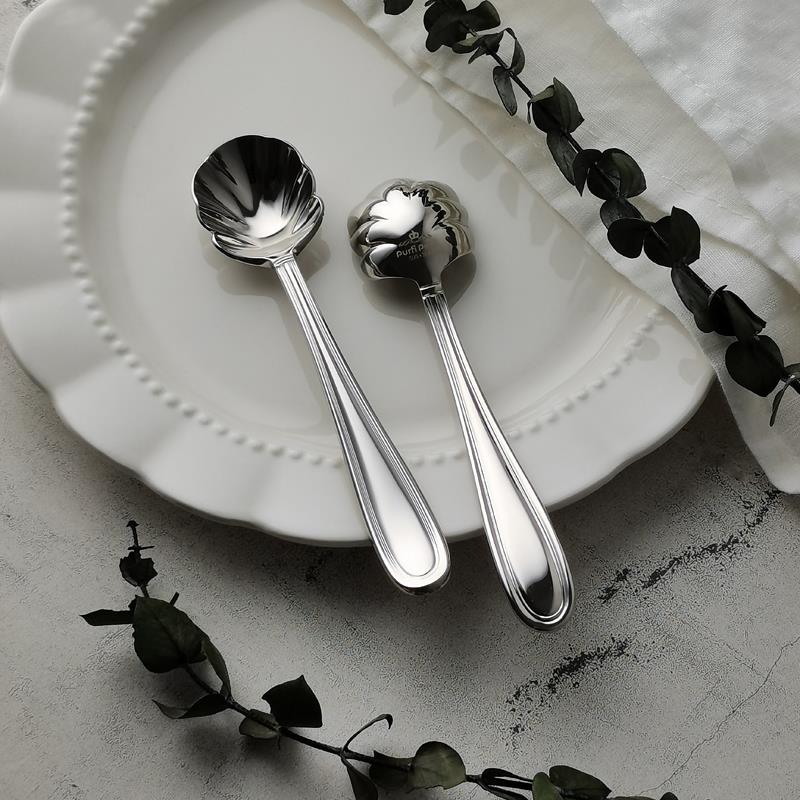 Purfi Perli 精美贝壳口形304不锈钢 糖勺咖啡勺咖啡匙 调料小勺