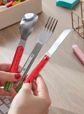 法国Akinod不锈钢叉勺套装家用磁吸西餐刀叉勺便携三件套餐具套装