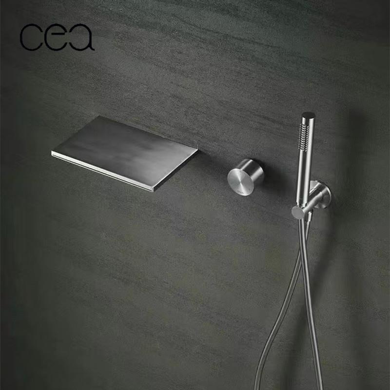 意大利CEA暗装入墙瀑布龙头冷热水全铜拉丝镍墙出预埋浴缸水龙头
