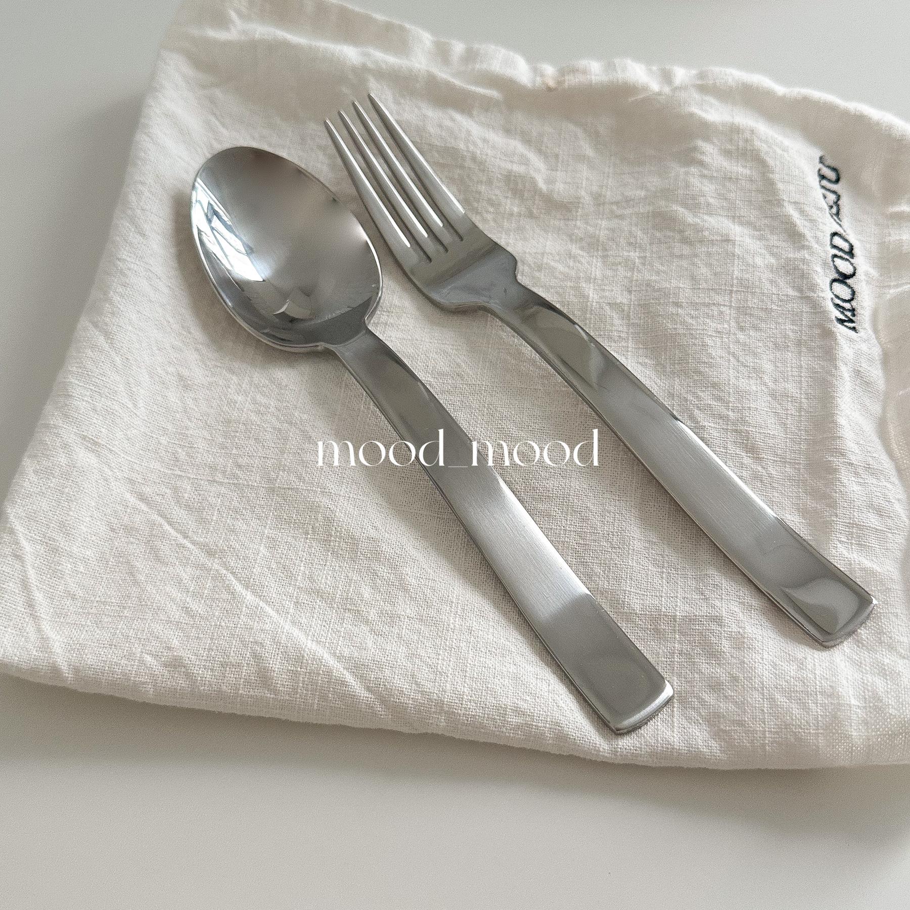 moodboard 弯柄拉丝银叉勺 不锈钢品质厚实甜品西餐餐具汤勺餐叉