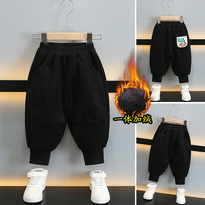 男童加绒裤子秋冬款2025新款儿童冬季工装裤可搭配冲锋衣加厚保暖