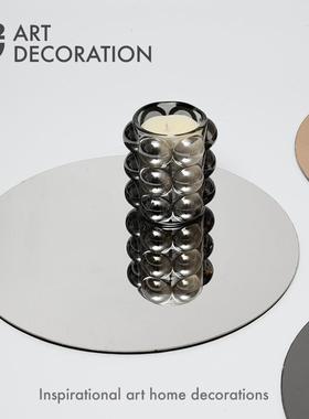 现代极简轻奢金属镜面不锈钢圆形托盘新房样板间酒柜装饰品摆件