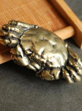 创意实心纯黄铜办公桌面小摆件螃蟹大闸蟹古铜茶宠饰品工艺品礼品