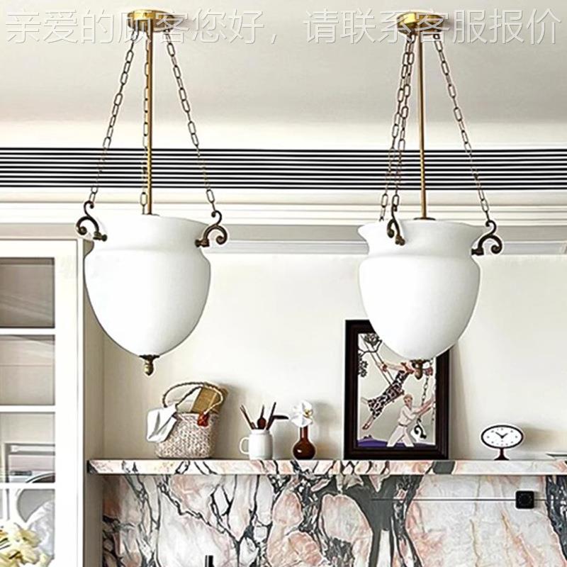 黄铜法式复古白玉玻璃吊灯苞客厅餐卧楼室过道花玄关111美式厅中